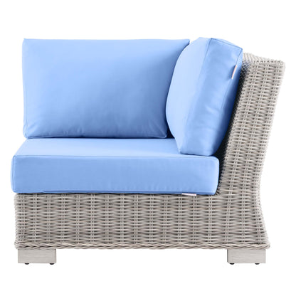 Conway Outdoor Patio Wicker Rattan Corner Chair in Light Gray Light Blue by Modway (4838)