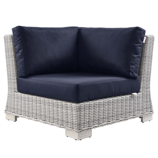 Conway Outdoor Patio Wicker Rattan Corner Chair in Light Gray Navy by Modway (4838)