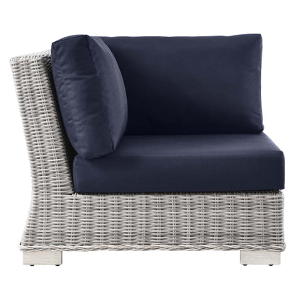 Conway Outdoor Patio Wicker Rattan Corner Chair in Light Gray Navy by Modway (4838)