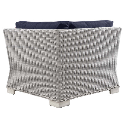 Conway Outdoor Patio Wicker Rattan Corner Chair in Light Gray Navy by Modway (4838)