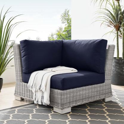 Conway Outdoor Patio Wicker Rattan Corner Chair in Light Gray Navy by Modway (4838)