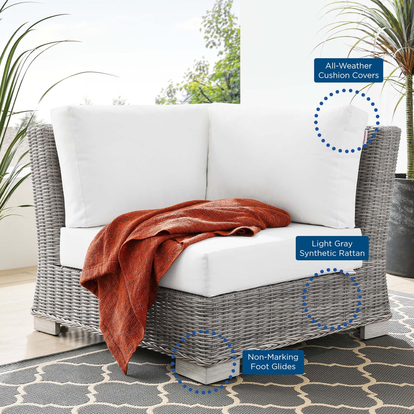 Conway Outdoor Patio Wicker Rattan Corner Chair in Light Gray White by Modway (4838)
