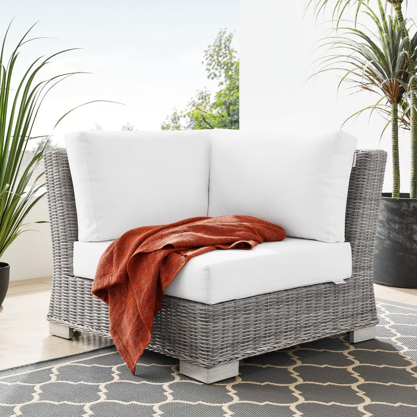 Conway Outdoor Patio Wicker Rattan Corner Chair in Light Gray White by Modway (4838)