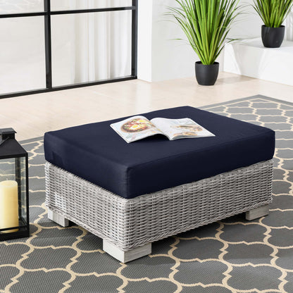 Conway Outdoor Patio Wicker Rattan Ottoman in Light Gray Navy by Modway (4839)