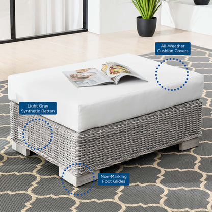 Conway Outdoor Patio Wicker Rattan Ottoman in Light Gray White by Modway (4839)