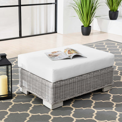 Conway Outdoor Patio Wicker Rattan Ottoman in Light Gray White by Modway (4839)