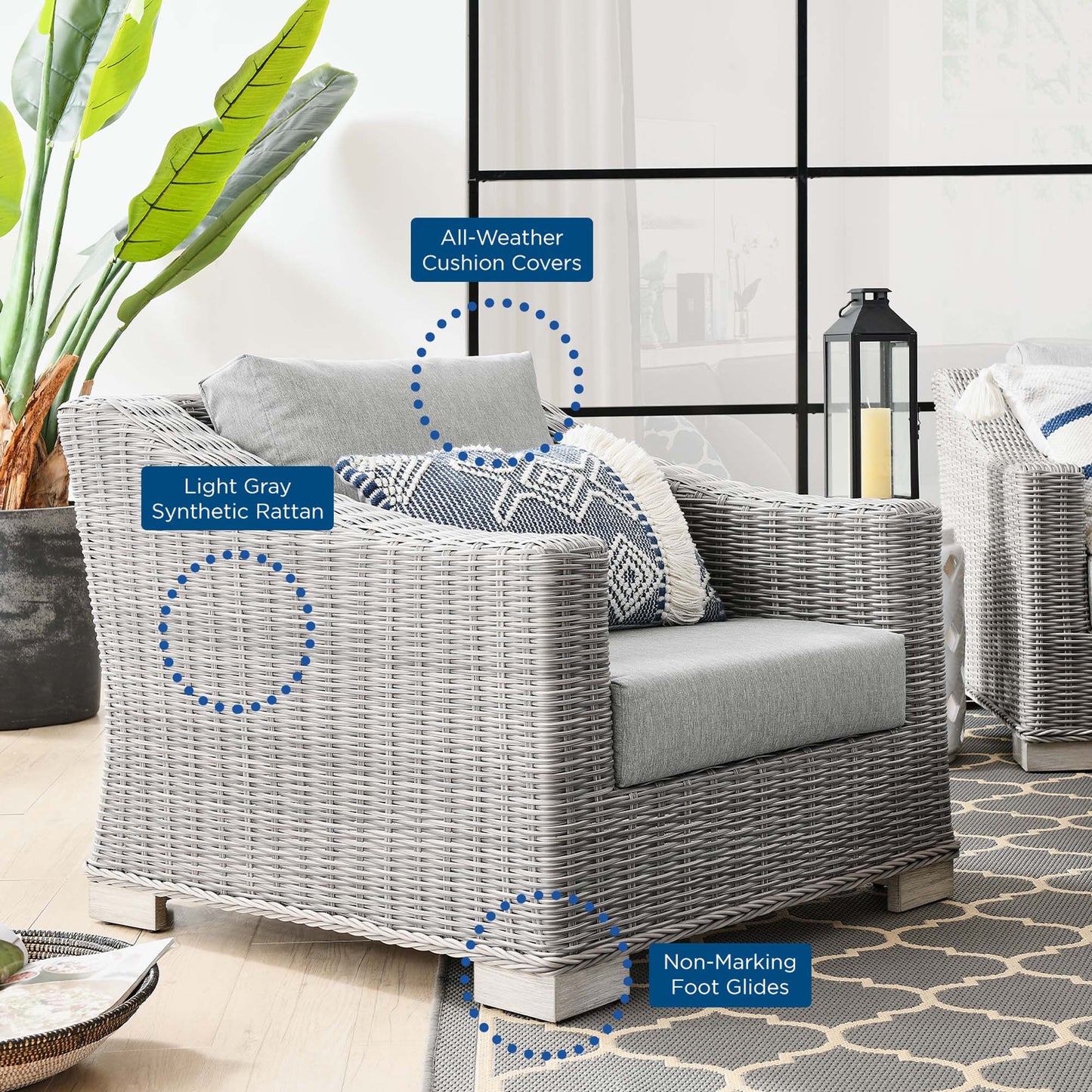 Conway Outdoor Patio Wicker Rattan Armchair in Light Gray Gray by Modway (4840)