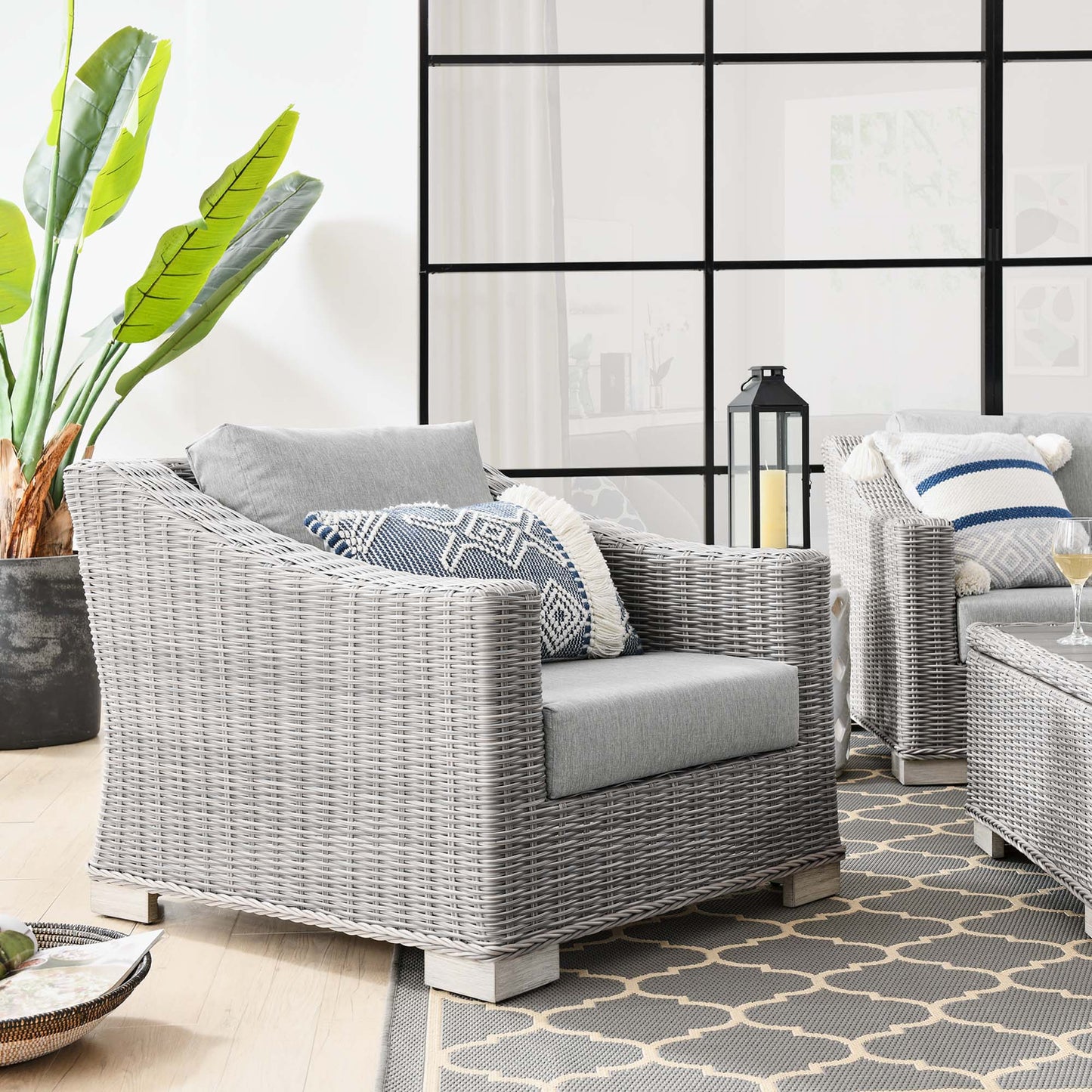 Conway Outdoor Patio Wicker Rattan Armchair in Light Gray Gray by Modway (4840)