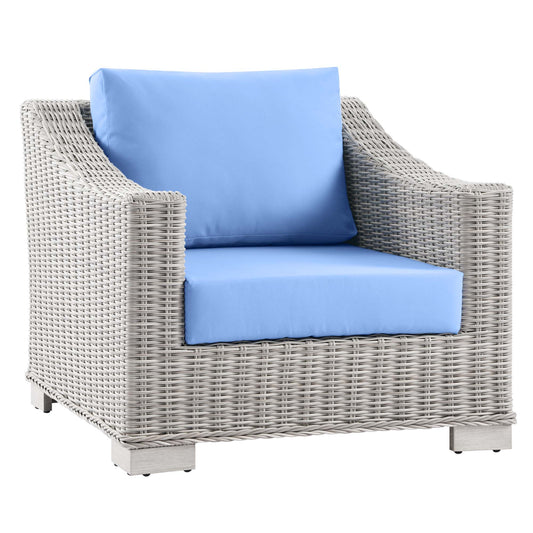 Conway Outdoor Patio Wicker Rattan Armchair in Light Gray Light Blue by Modway (4840)