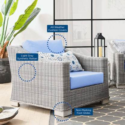 Conway Outdoor Patio Wicker Rattan Armchair in Light Gray Light Blue by Modway (4840)