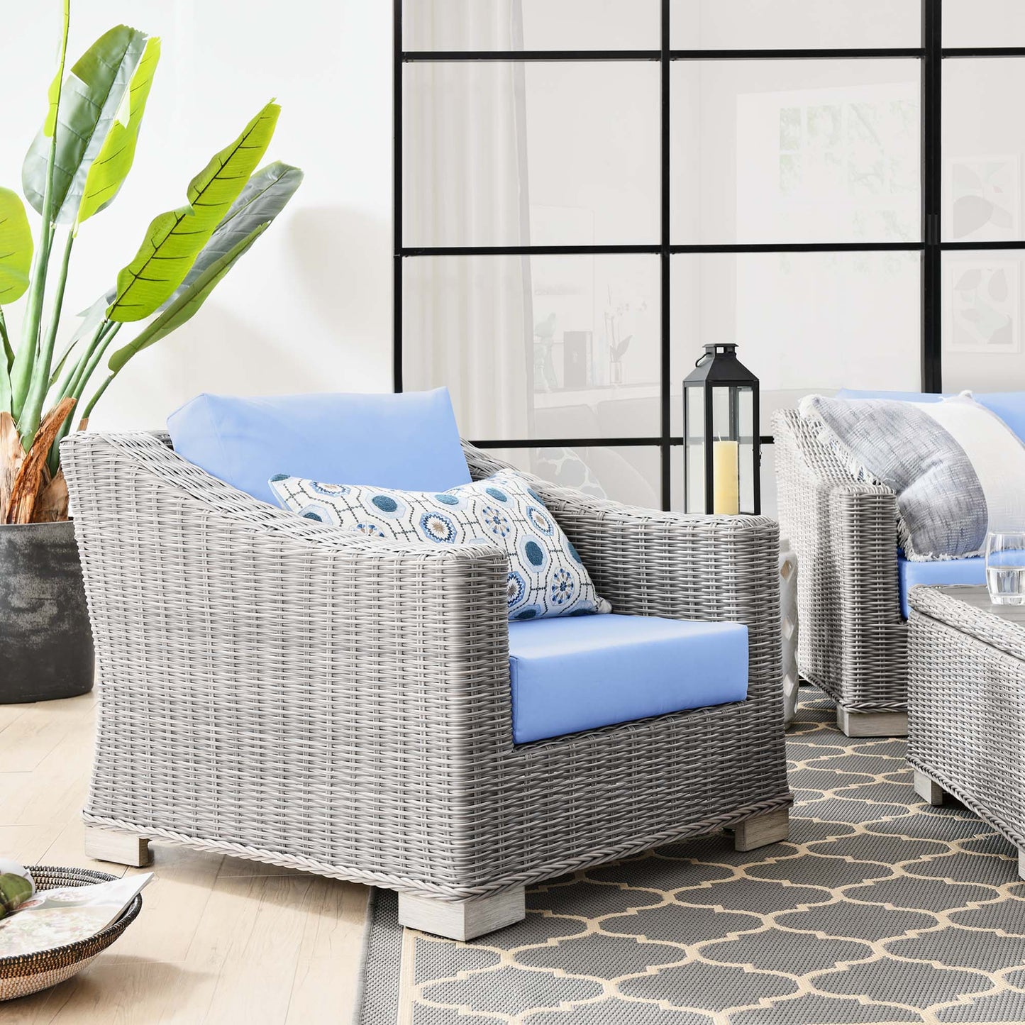 Conway Outdoor Patio Wicker Rattan Armchair in Light Gray Light Blue by Modway (4840)
