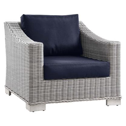 Conway Outdoor Patio Wicker Rattan Armchair in Light Gray Navy by Modway (4840)
