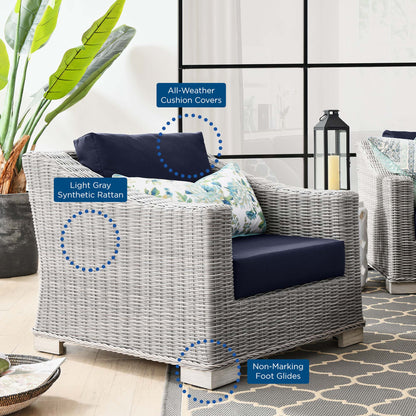 Conway Outdoor Patio Wicker Rattan Armchair in Light Gray Navy by Modway (4840)
