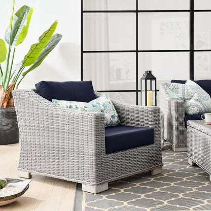 Conway Outdoor Patio Wicker Rattan Armchair in Light Gray Navy by Modway (4840)