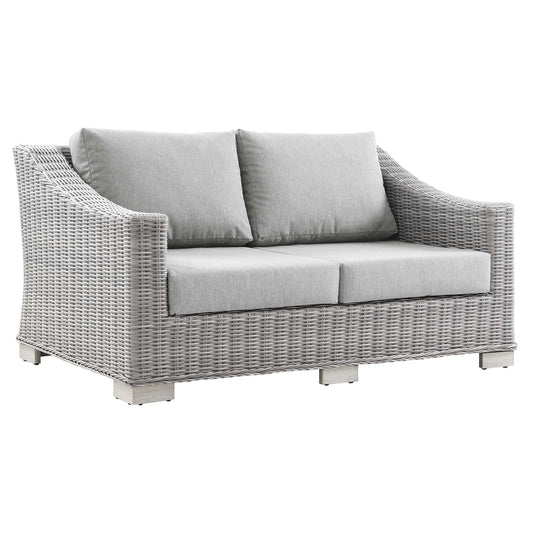 Conway Outdoor Patio Wicker Rattan Loveseat in Light Gray Gray by Modway (4841)