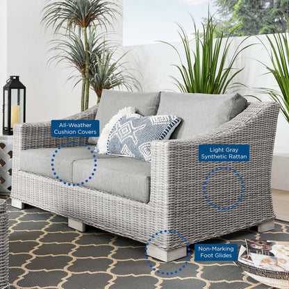 Conway Outdoor Patio Wicker Rattan Loveseat in Light Gray Gray by Modway (4841)