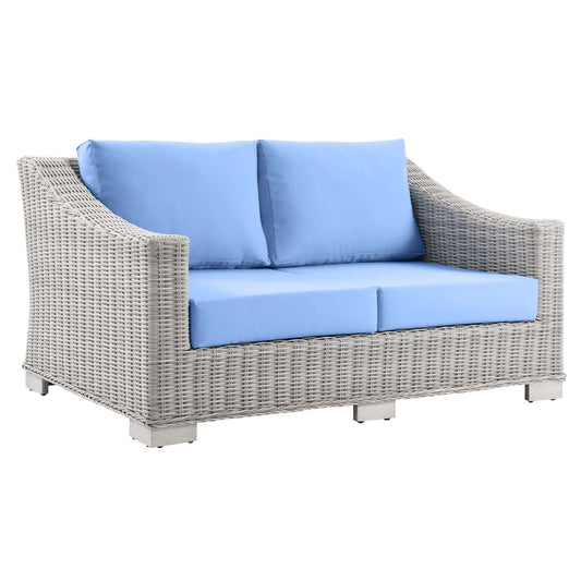 Conway Outdoor Patio Wicker Rattan Loveseat in Light Gray Light Blue by Modway (4841)