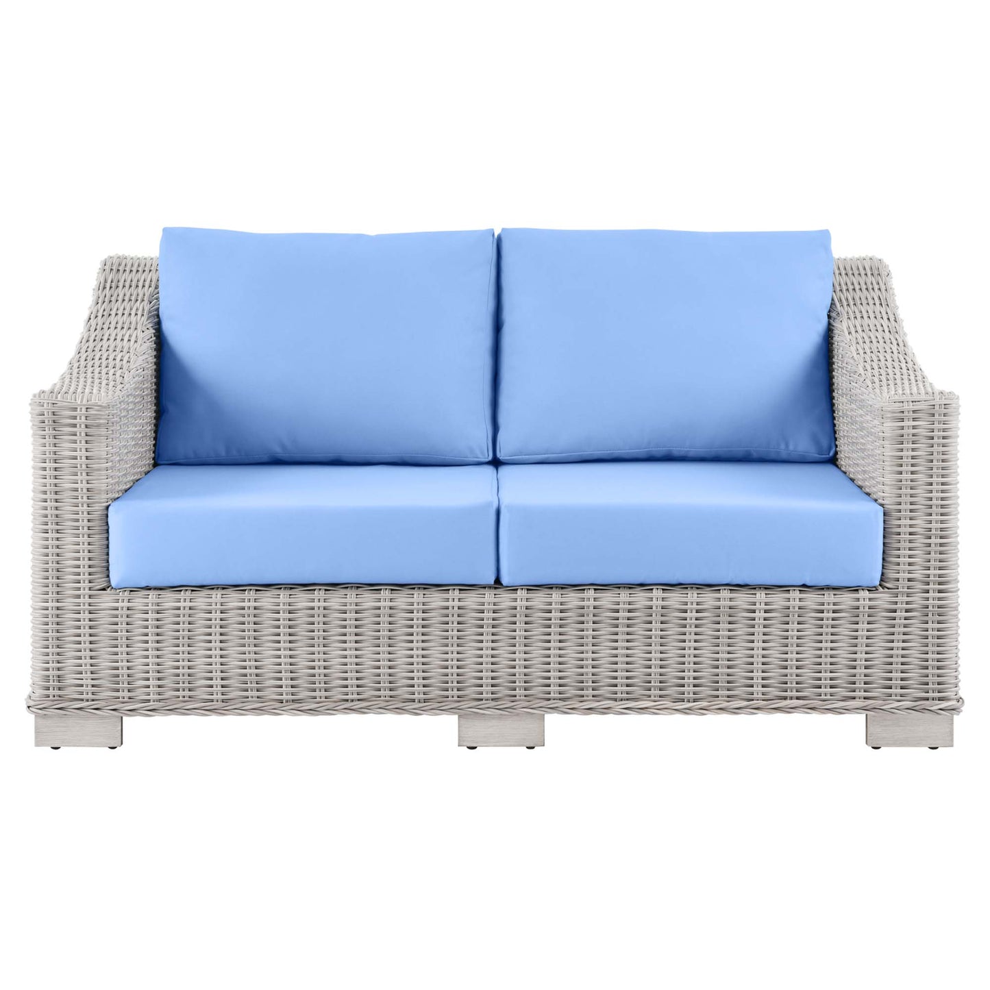 Conway Outdoor Patio Wicker Rattan Loveseat in Light Gray Light Blue by Modway (4841)