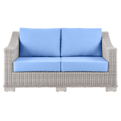 Conway Outdoor Patio Wicker Rattan Loveseat in Light Gray Light Blue by Modway (4841)