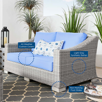 Conway Outdoor Patio Wicker Rattan Loveseat in Light Gray Light Blue by Modway (4841)