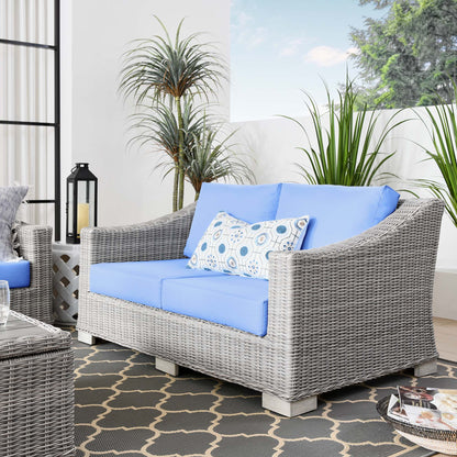 Conway Outdoor Patio Wicker Rattan Loveseat in Light Gray Light Blue by Modway (4841)