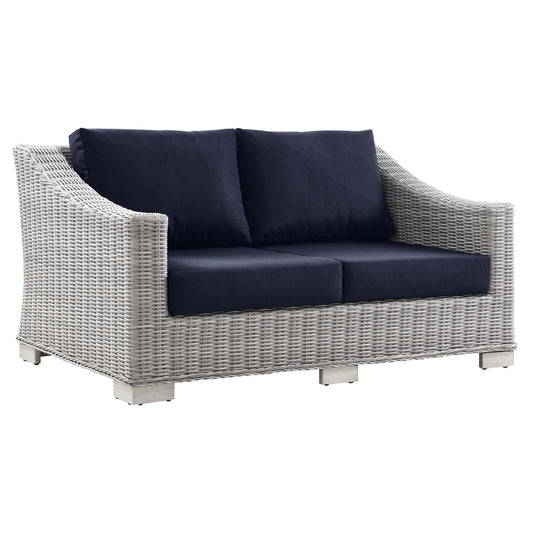 Conway Outdoor Patio Wicker Rattan Loveseat in Light Gray Navy by Modway (4841)