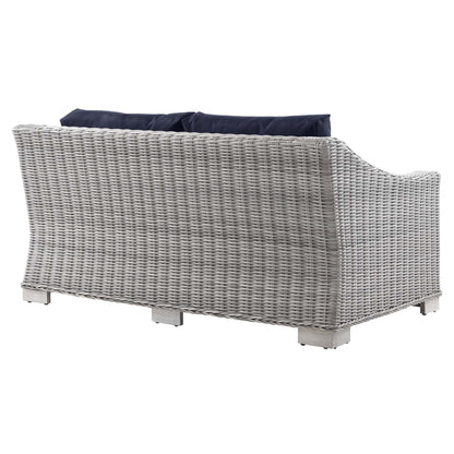 Conway Outdoor Patio Wicker Rattan Loveseat in Light Gray Navy by Modway (4841)