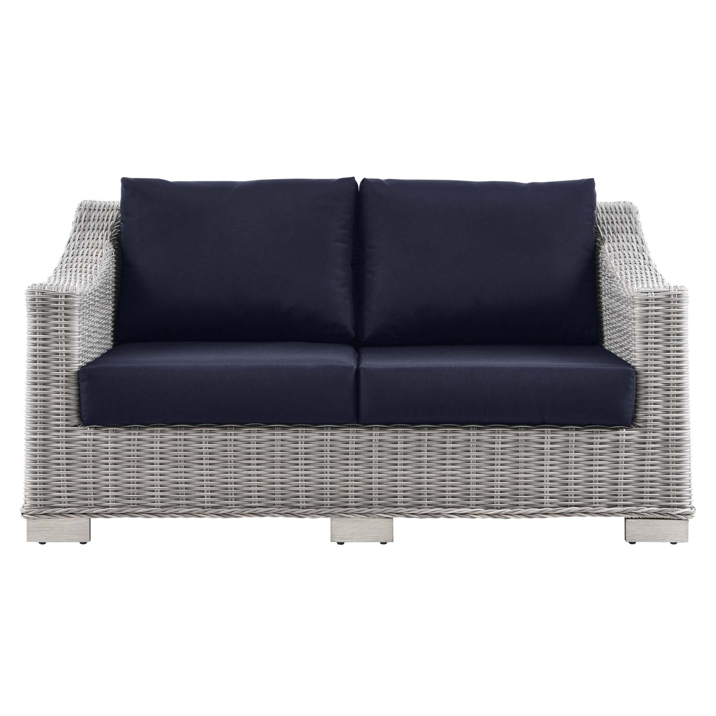 Conway Outdoor Patio Wicker Rattan Loveseat in Light Gray Navy by Modway (4841)