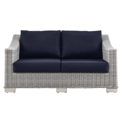 Conway Outdoor Patio Wicker Rattan Loveseat in Light Gray Navy by Modway (4841)