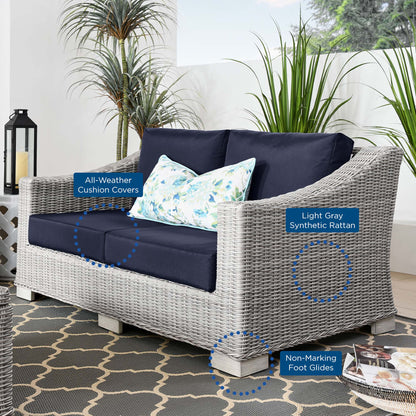 Conway Outdoor Patio Wicker Rattan Loveseat in Light Gray Navy by Modway (4841)