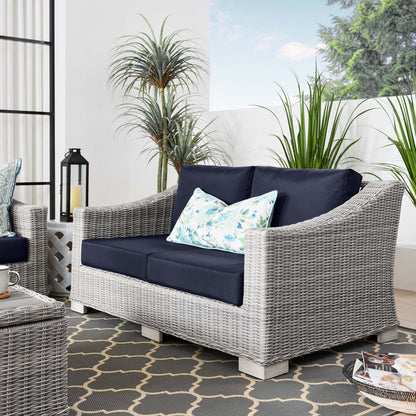 Conway Outdoor Patio Wicker Rattan Loveseat in Light Gray Navy by Modway (4841)