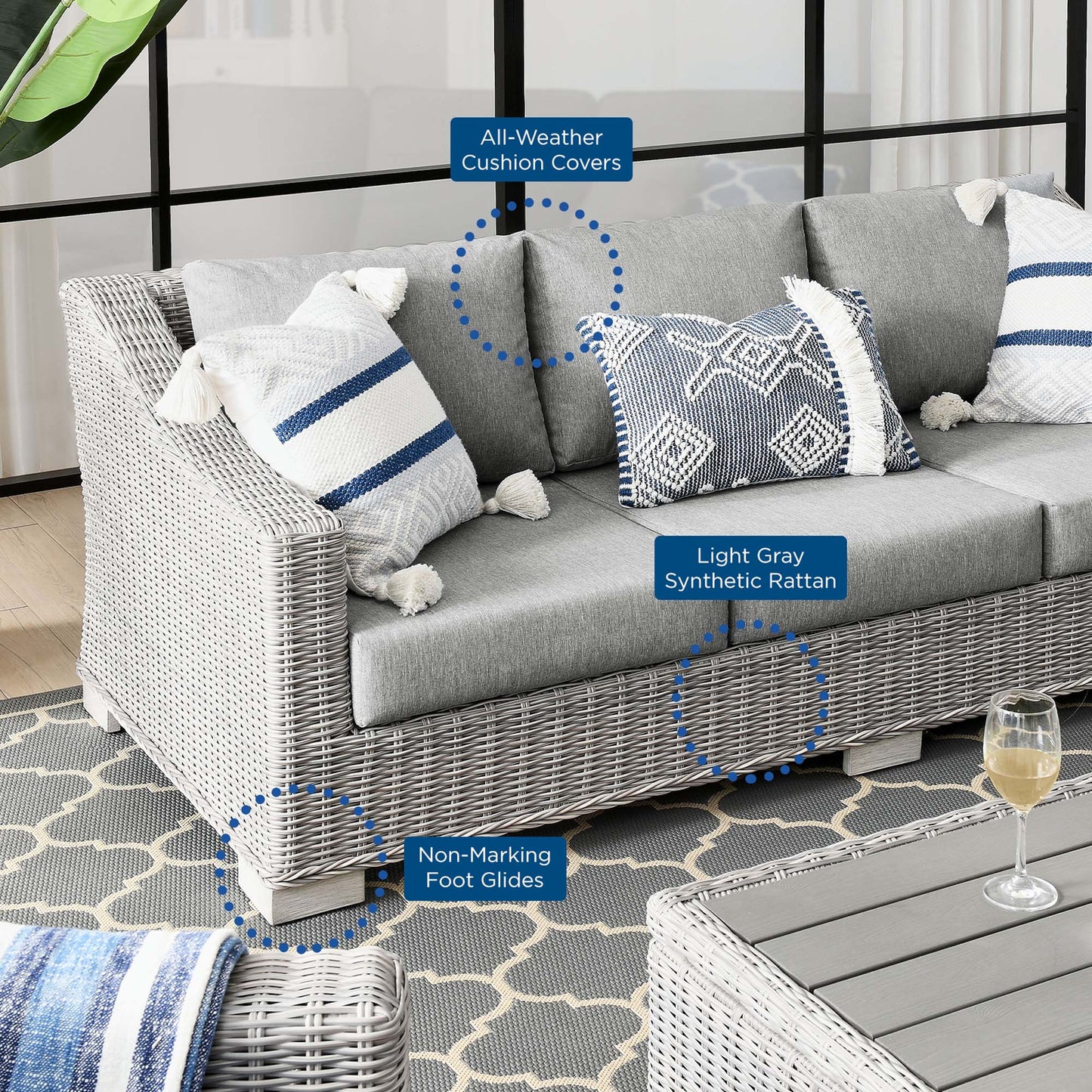Conway Outdoor Patio Wicker Rattan Sofa in Light Gray Gray by Modway (4842)