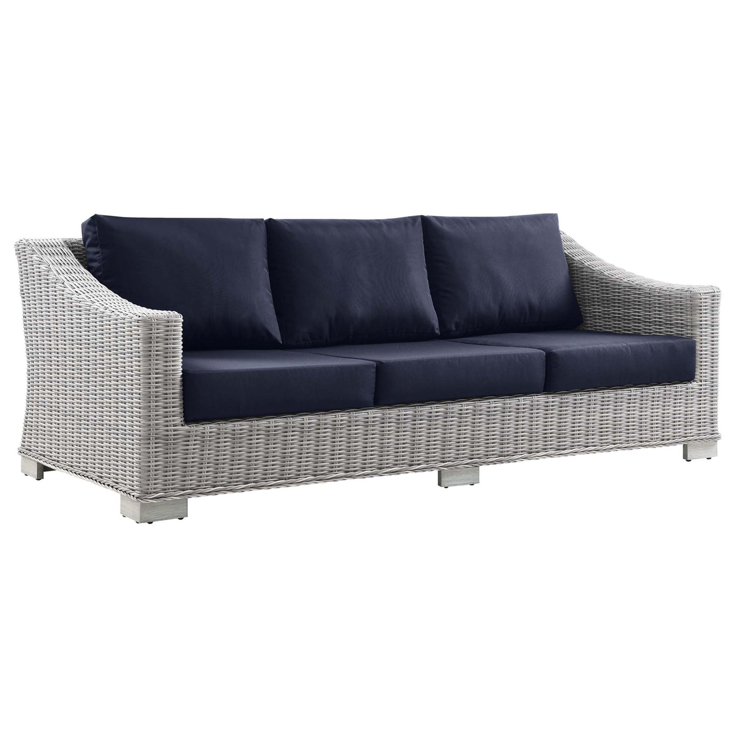 Conway Outdoor Patio Wicker Rattan Sofa in Light Gray Navy by Modway (4842)