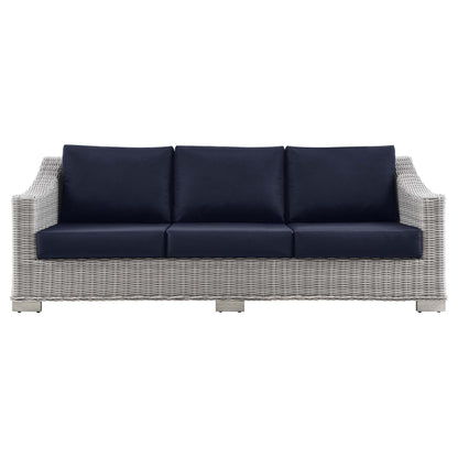 Conway Outdoor Patio Wicker Rattan Sofa in Light Gray Navy by Modway (4842)