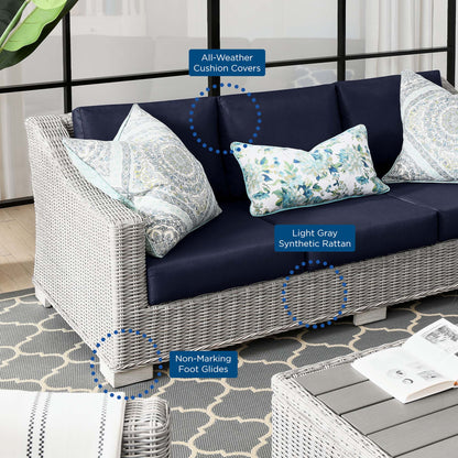 Conway Outdoor Patio Wicker Rattan Sofa in Light Gray Navy by Modway (4842)