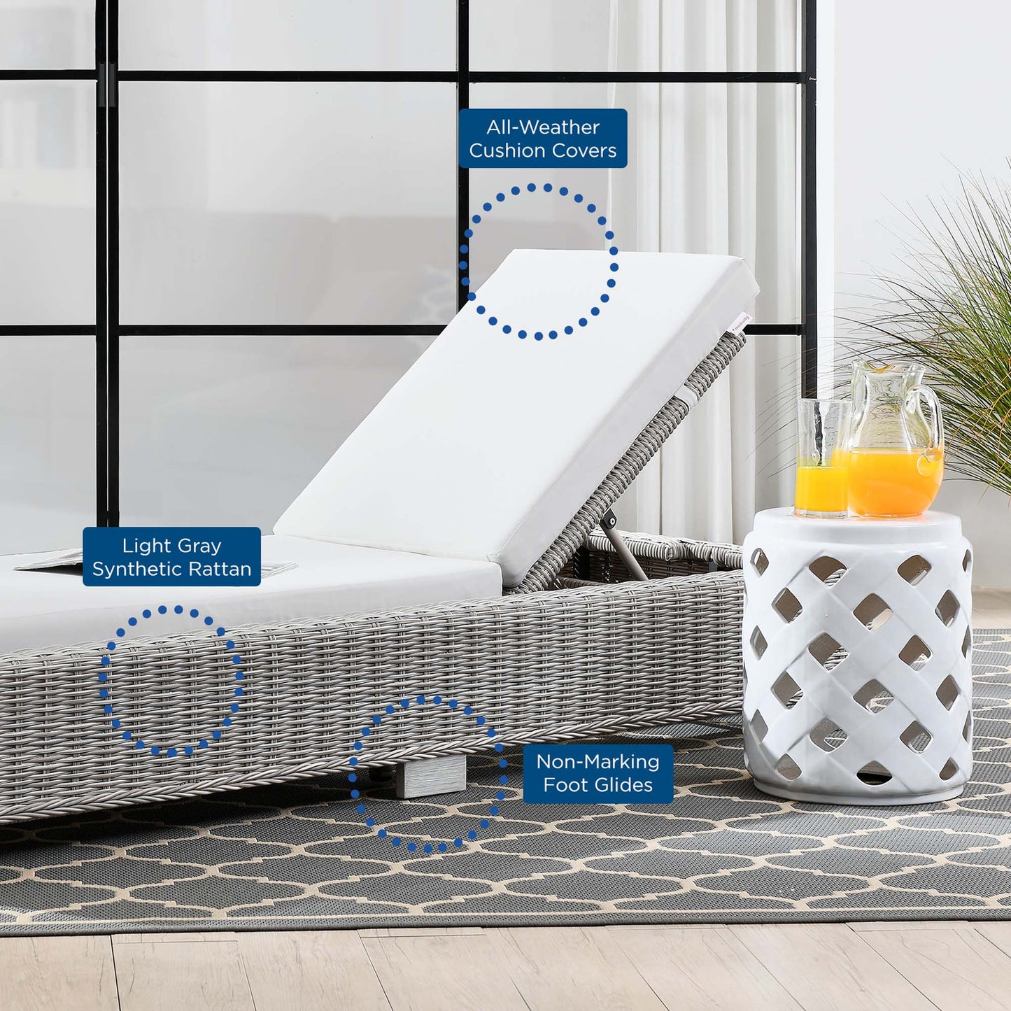 Conway Outdoor Patio Wicker Rattan Chaise Lounge in Light Gray White by Modway (4843)