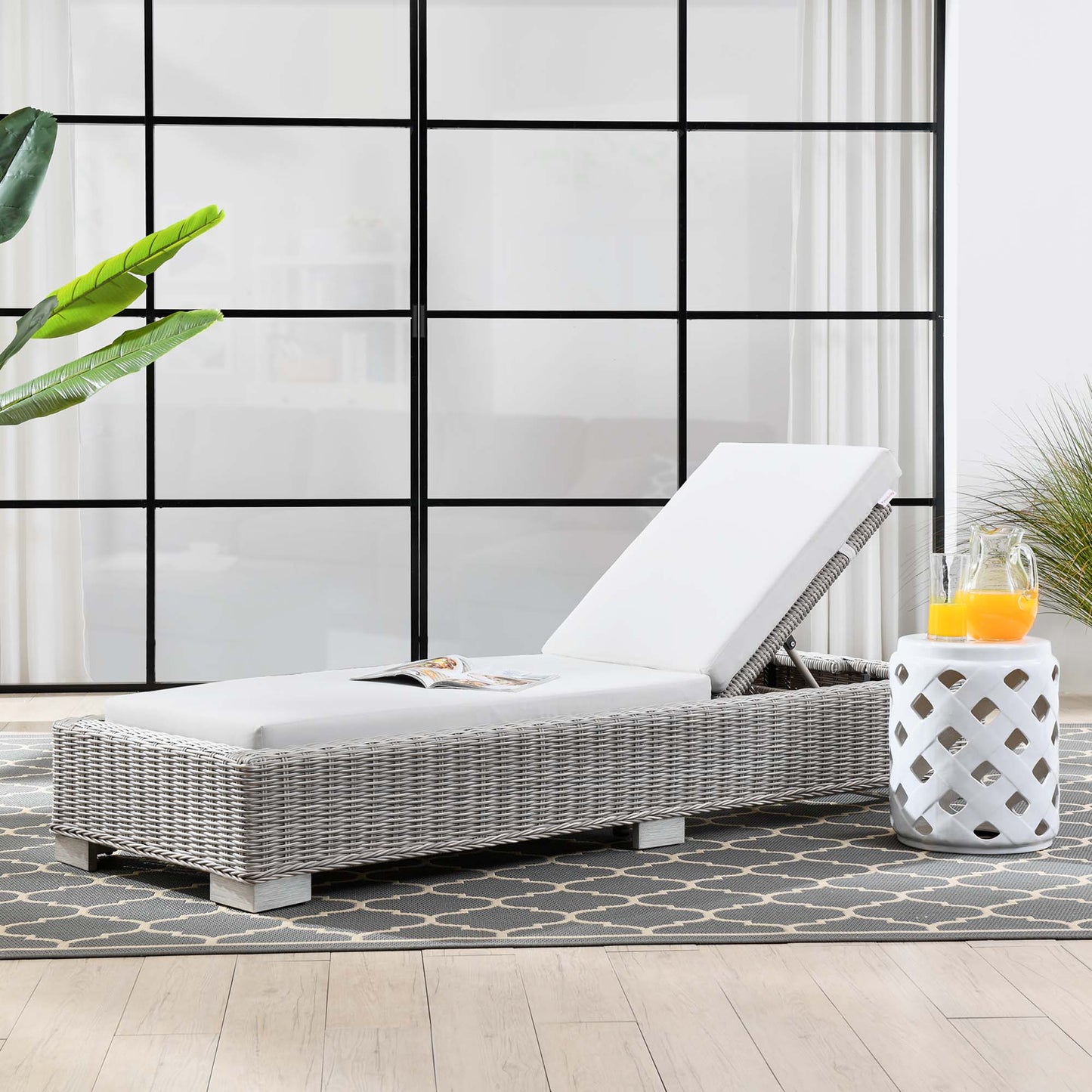 Conway Outdoor Patio Wicker Rattan Chaise Lounge in Light Gray White by Modway (4843)