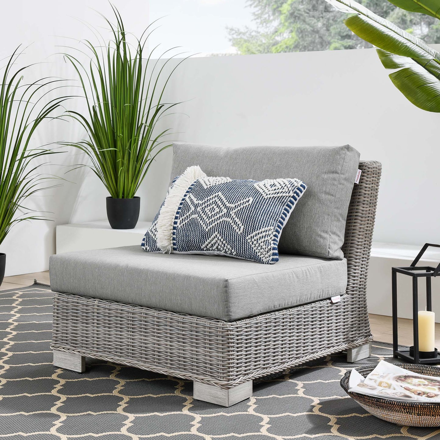 Conway Outdoor Patio Wicker Rattan Armless Chair in Light Gray Gray by Modway (4847)