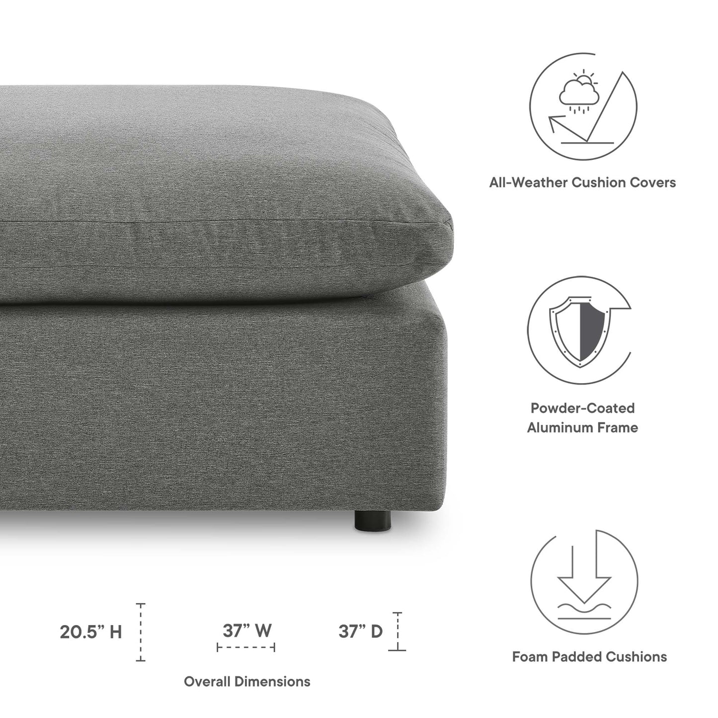 Commix Overstuffed Outdoor Patio Ottoman in Charcoal by Modway (4903)