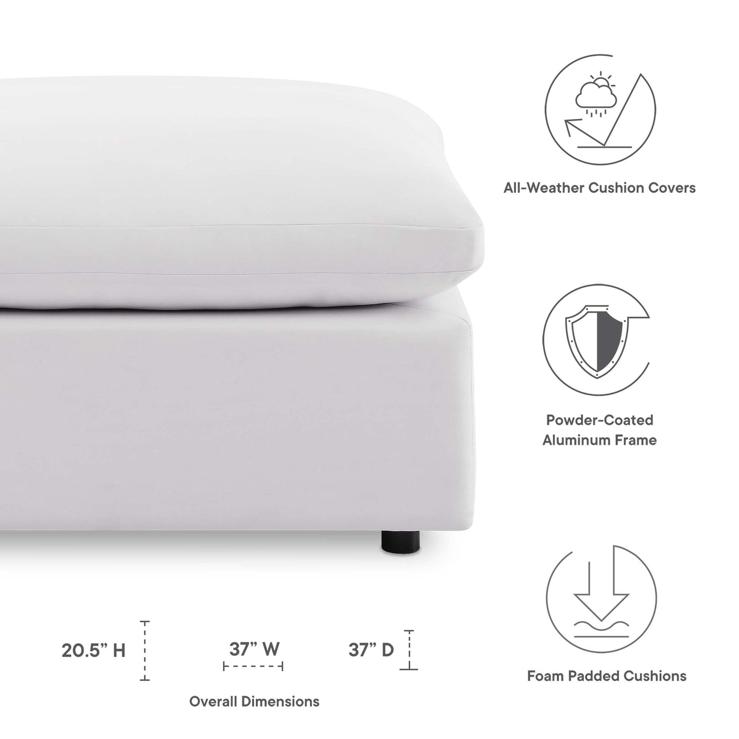 Commix Overstuffed Outdoor Patio Ottoman in White by Modway (4903)