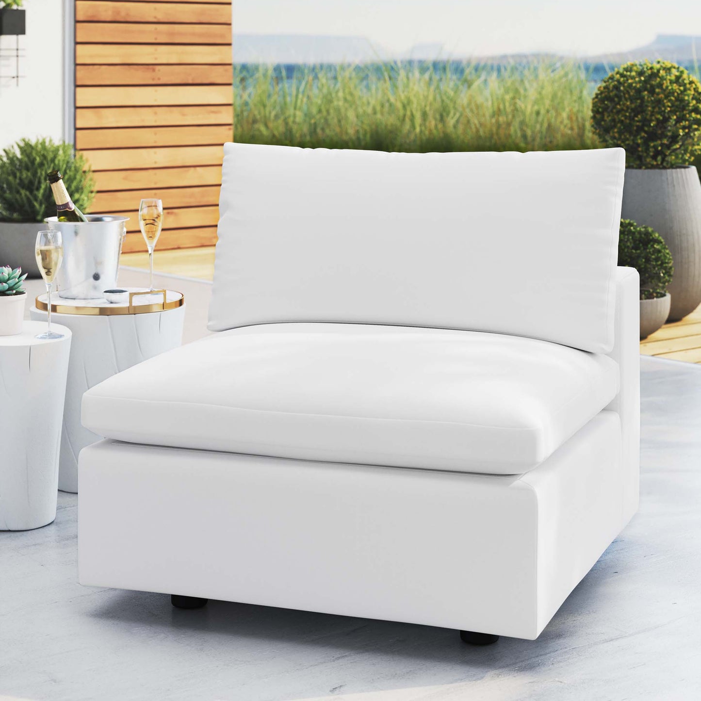 Commix Sunbrella Outdoor Patio Armless Chair in White by Modway (4905)