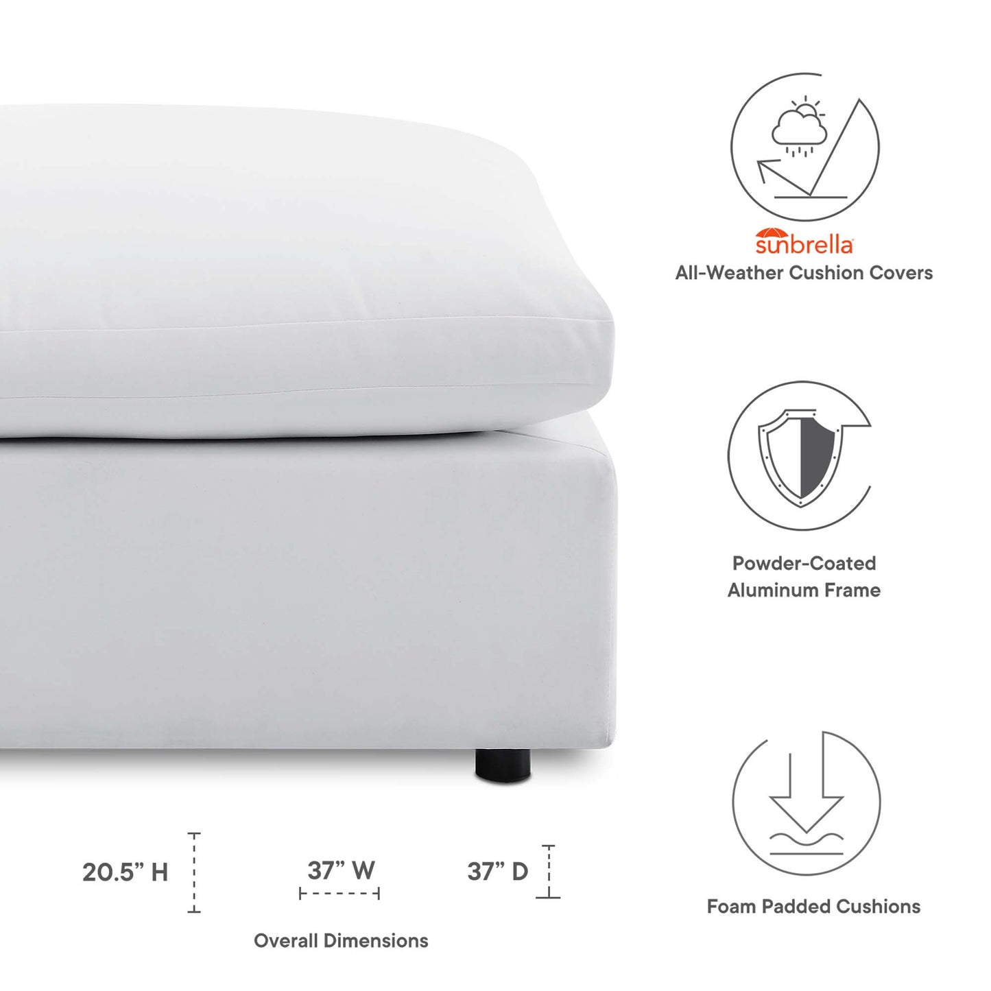 Commix Sunbrella Outdoor Patio Ottoman in White by Modway (4906)