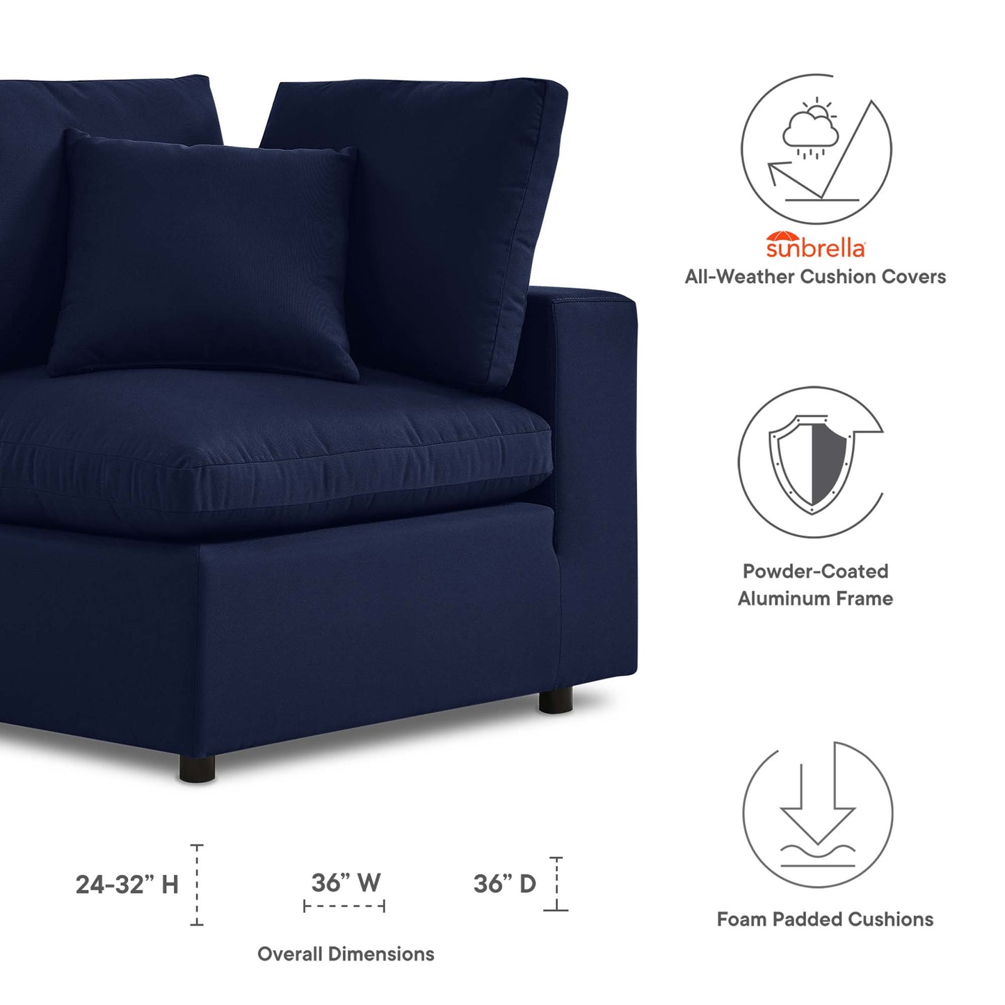 Commix Sunbrella Outdoor Patio Corner Chair in Navy by Modway (4907)