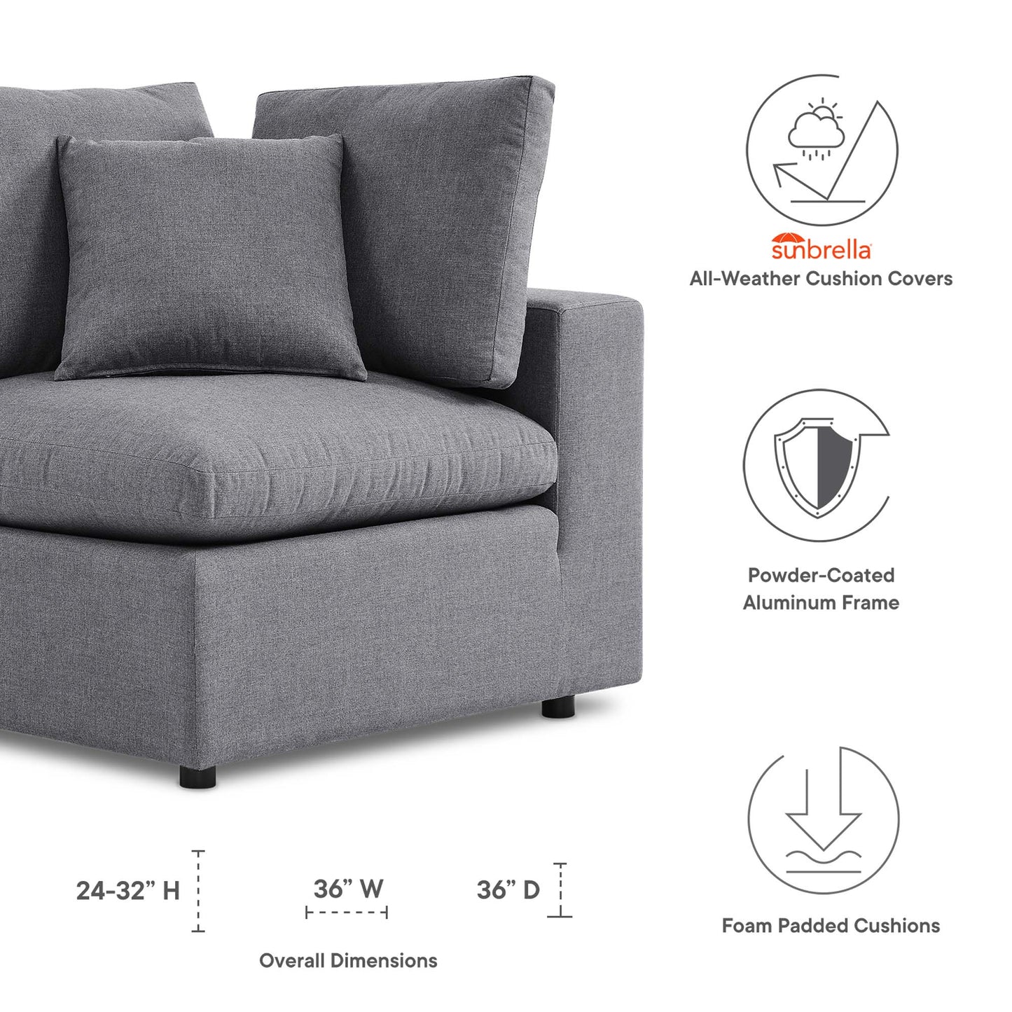 Commix Sunbrella Outdoor Patio Corner Chair in Gray by Modway (4907)