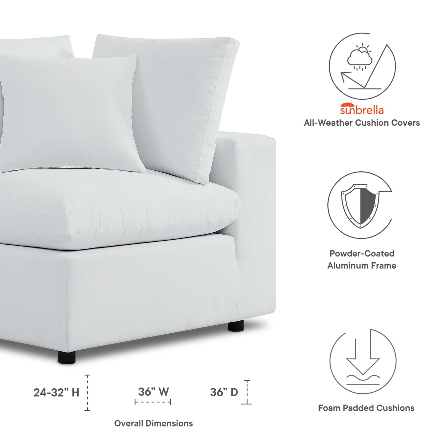 Commix Sunbrella Outdoor Patio Corner Chair in White by Modway (4907)