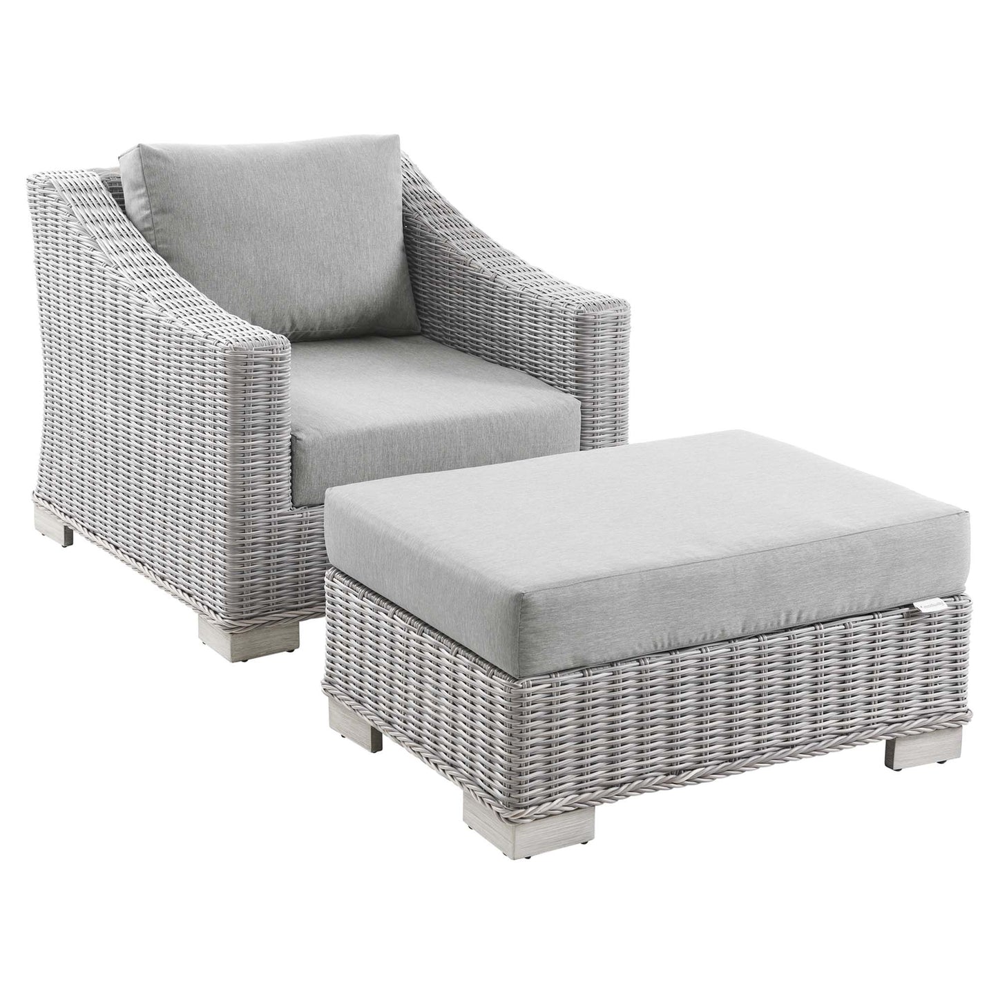 Conway 2-Piece Outdoor Patio Wicker Rattan Armchair and Ottoman Set in Light Gray Gray by Modway (5090)