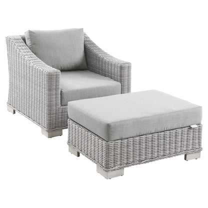 Conway 2-Piece Outdoor Patio Wicker Rattan Armchair and Ottoman Set in Light Gray Gray by Modway (5090)