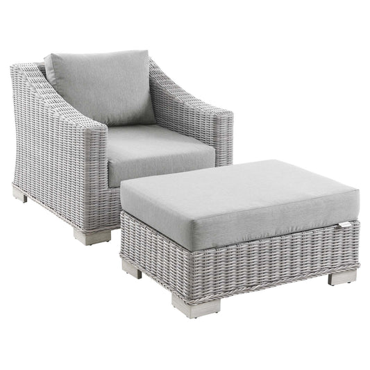 Conway 2-Piece Outdoor Patio Wicker Rattan Armchair and Ottoman Set in Light Gray Gray by Modway (5090)