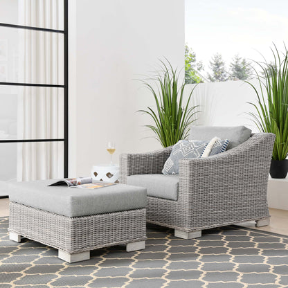 Conway 2-Piece Outdoor Patio Wicker Rattan Armchair and Ottoman Set in Light Gray Gray by Modway (5090)