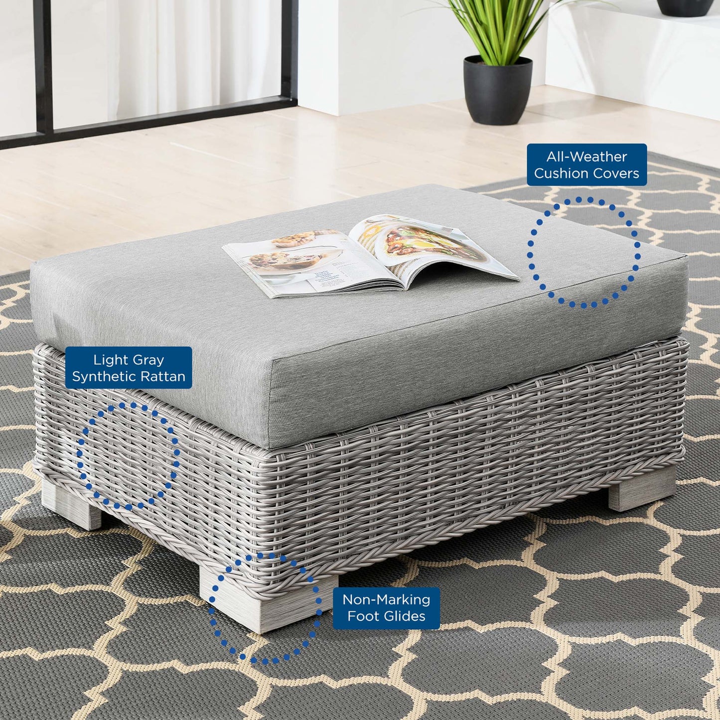 Conway 2-Piece Outdoor Patio Wicker Rattan Armchair and Ottoman Set in Light Gray Gray by Modway (5090)